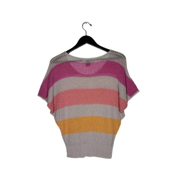 Say What? Women's Short Dolman Sleeves Multicolor Striped Bohemian Top Size L - Picture 3 of 9